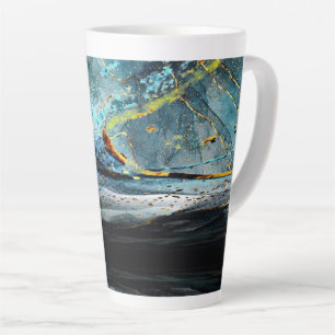 Taza De Café Latte Taza de Latte de Onda Abstracta Azul y Negro Moder
