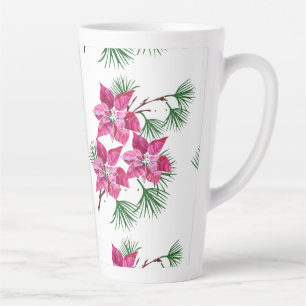 Taza De Café Latte Taza de latte de poinsetia rosa