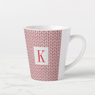 Taza De Café Latte Taza de latte de punto gris ROJO + Inicial