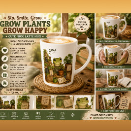 Taza De Café Latte Taza de latte de rana linda para cultivar plantas