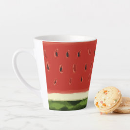 Taza De Café Latte Taza de latte de sandía de acuarela roja brillante
