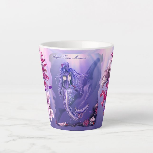 Taza De Café Latte Taza de latte de sirena de océano púrpura (Anverso)