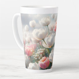Taza De Café Latte Taza de Latte de Tulipán Blanco y Rosa 12 y 17 oz