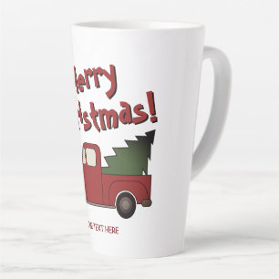 Taza De Café Latte Taza de latte divertida con camión rojo y árbol de