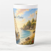 Taza de Latte Faro Costero Guiado en Casa