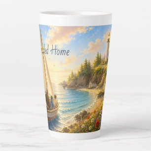 Taza De Café Latte Taza de Latte Faro Costero Guiado en Casa