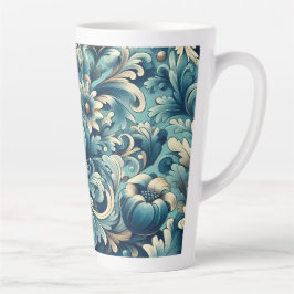 Taza De Café Latte Taza de Latte Floral Azul de Estilo Vintage de 12 
