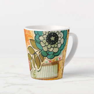Taza De Café Latte Taza de Latte Floral Azul y Amarillo Colorida
