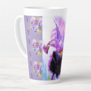Taza De Café Latte Taza de Latte floral de Iris Iris Morado Pintado a