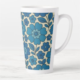 Taza De Café Latte Taza de Latte Floral Retro Azul 12 y 17 oz