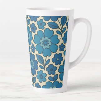 Taza De Café Latte Taza de Latte Floral Retro Azul 12 y 17 oz