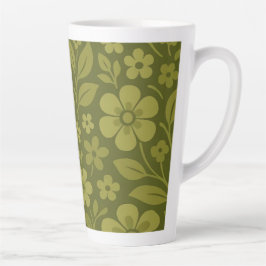 Taza De Café Latte Taza de latte floral retro verde 12 y 17 oz