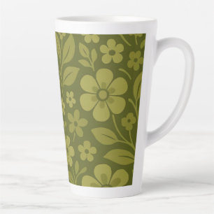 Taza De Café Latte Taza de latte floral retro verde 12 y 17 oz