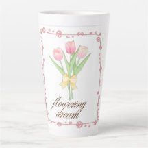 Taza de Latte Floral Tulipán Rosa, Flores Cottagec