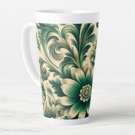 Taza De Café Latte Taza de Latte Floral Verde Estilo Vintage de 12 y 
