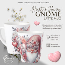 Taza de Latte Gnomo de Corazones y Flores