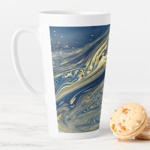 Taza De Café Latte Taza de latte metálica dorada y azul