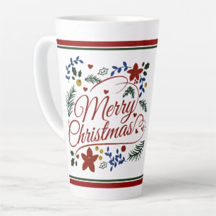 Taza De Café Latte Taza de Latte Navideña Floral Merry Christmas