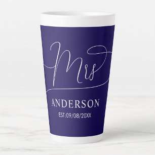 Taza De Café Latte Taza de latte personalizada clásica chic azul mari