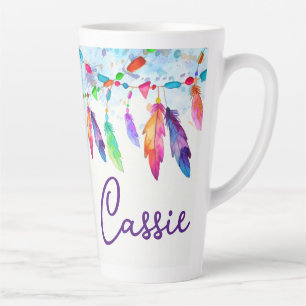 Taza De Café Latte Taza de latte personalizada con plumas boho