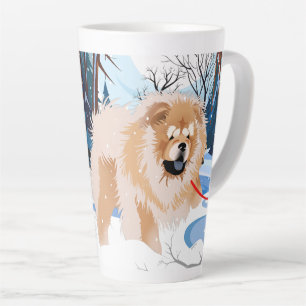 Taza De Café Latte Taza de latte Red Chow SOBRE EL RÍO con texto