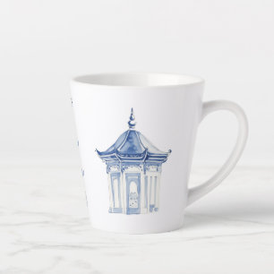Taza De Café Latte Taza de Pagoda Chinoiserie Azul y Blanco Latte
