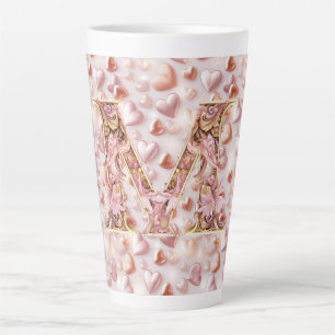 Taza De Café Latte Taza grande de cerámica para latte con corazones d