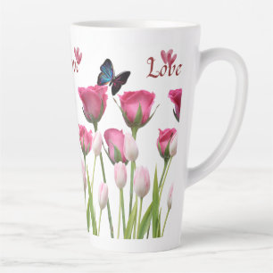 Taza De Café Latte Taza Grande de Latte 'Amor Floral & Mariposa'
