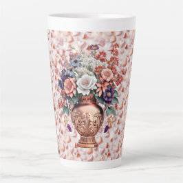 Taza De Café Latte Taza grande para latte con corazones y flores en r