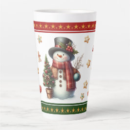 Taza De Café Latte Taza grande para latte con muñeco de nieve y galle