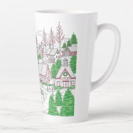 Taza De Café Latte Taza grande para latte de pueblo de Navidad