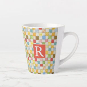 Taza De Café Latte Taza para Latte CRAZY QUILT + Texto / Rojo