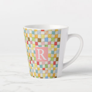 Taza De Café Latte Taza para Latte CRAZY QUILT + Texto / Rosa
