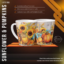 Taza De Café Latte Taza para Latte de Girasoles Calientes y Calabazas