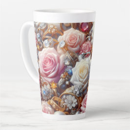 Taza De Café Latte Taza para Latte de Rosas y Piedras Preciosas de 12