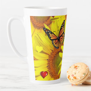 Taza De Café Latte Taza para Latte Mariposa Girasol Mariquita