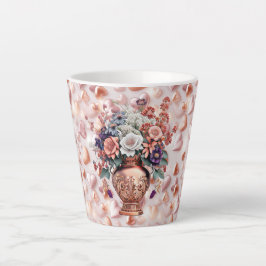 Taza De Café Latte Taza pequeña de latte con corazones y flores en ro