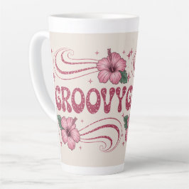 Taza De Café Latte Taza Retro Groovy Latte de Hibisco Rosa