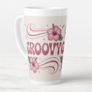Taza De Café Latte Taza Retro Groovy Latte de Hibisco Rosa