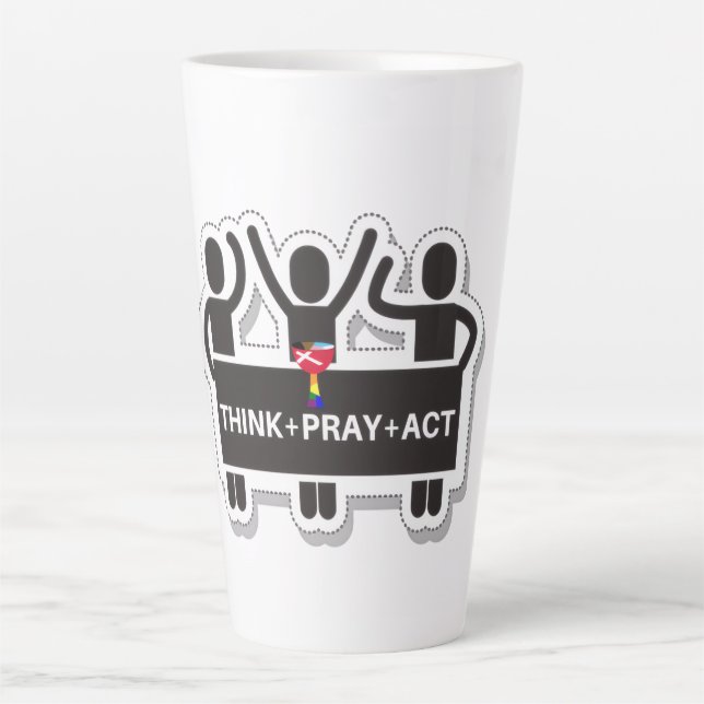 Taza De Café Latte Taza Think+Pray+Act Latte (Anverso)
