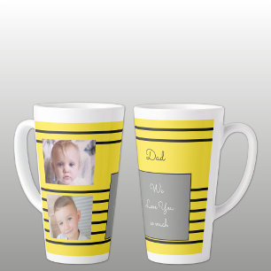 Taza De Café Latte Te amamos Papá amarillo y negro con fotos