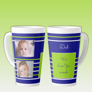 Taza De Café Latte Te amamos Papá azul y verde con fotos