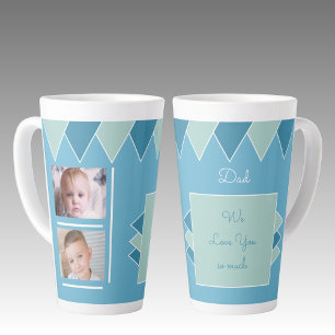 Taza De Café Latte Te amamos Papá azul y verde con fotos