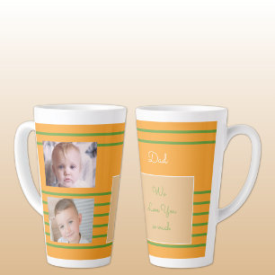 Taza De Café Latte Te amamos Papá naranja y verde con fotos