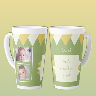 Taza De Café Latte Te amamos Papá verde y amarillo con fotos