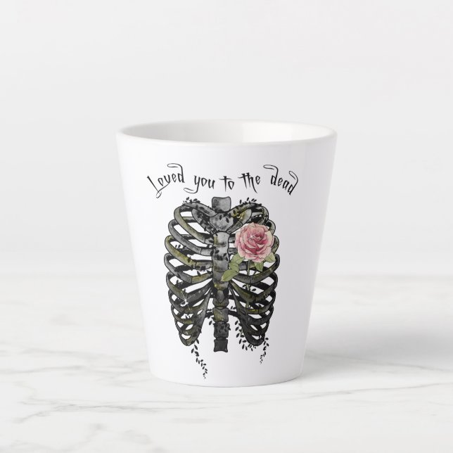 Taza De Café Latte Te amé a los muertos - Jaula gótica de costillas (Anverso)
