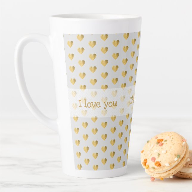 Taza De Café Latte Te amo - Golden Relieve metalizado Hearts Modern G (In situ)
