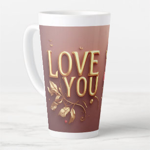 Taza De Café Latte Te Amo Letras Doradas Con Perla Floral Roja