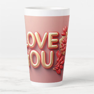 Taza De Café Latte Te Amo Letras Doradas Con Perla Floral Roja
