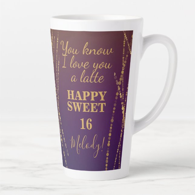 Taza De Café Latte Te encanta Latte Red Burgundy Glam Sweet 16 cumple (Derecha)